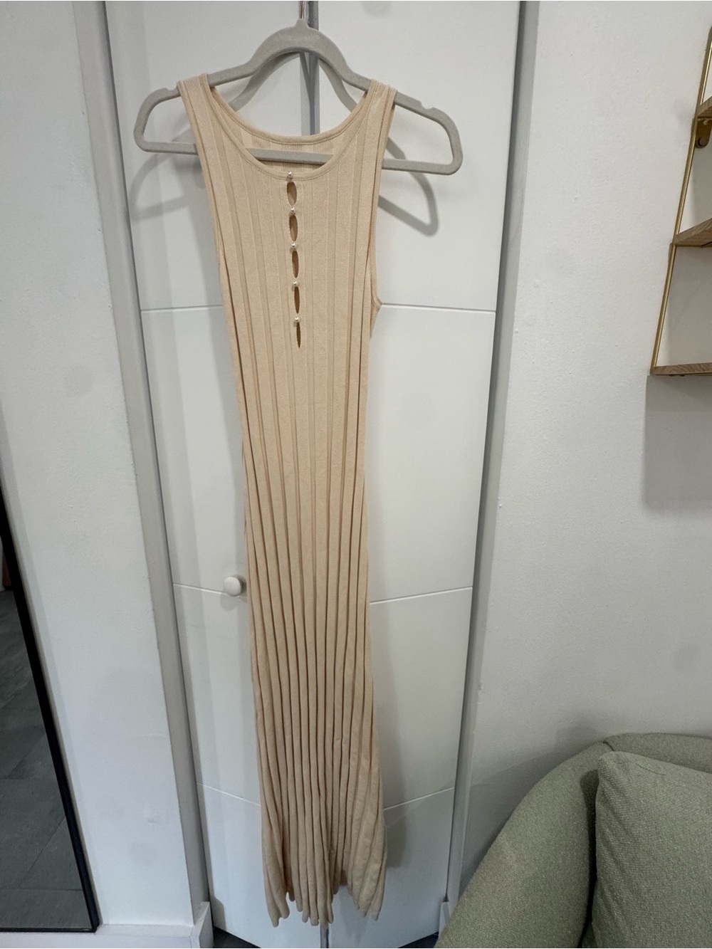 Commense Ribbed Maxi Dress in Beige